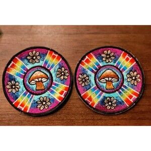 Lot Of 2 Gypsy Rose Hippie Mushroom Rainbow Psychedelic Embroidered Patch Nepal